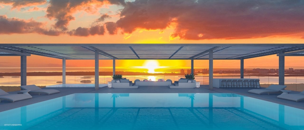 island at west bay pool rendering at sunset