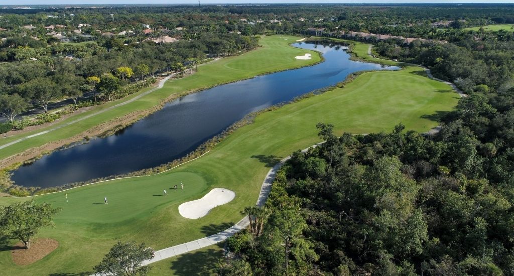 aerial image of the golf course at west bay