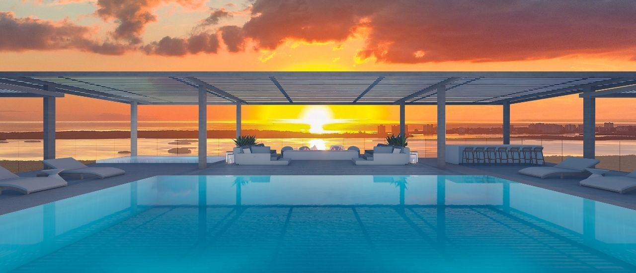 Island at West Bay Rooftop Pool Sunset