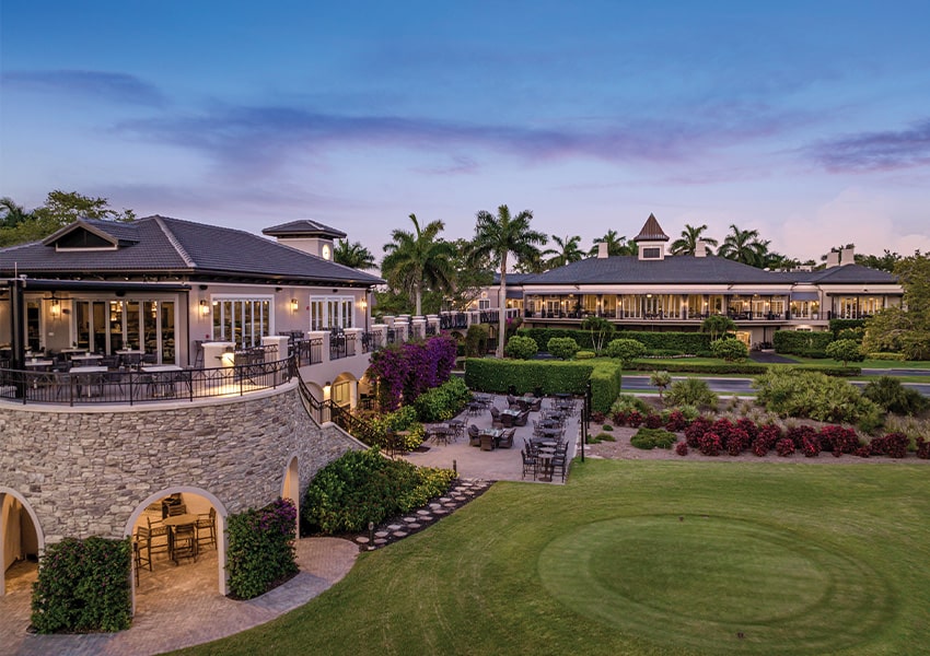 West Bay Club exterior at dusk