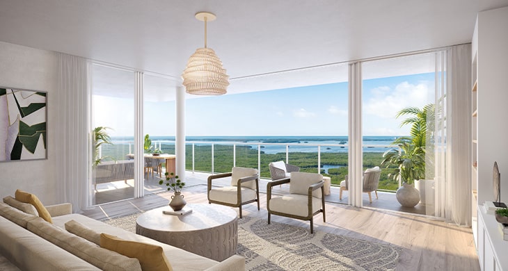 interior rendering of residence 01 great room with view at the island naples area condo