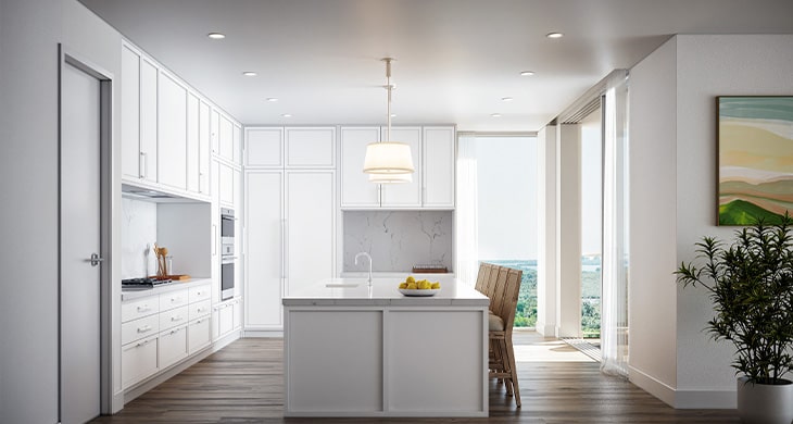 interior rendering of residence 01 kitchen at the island naples area condo