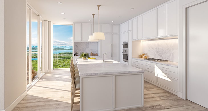 kitchen rendering at island west bay residence 2