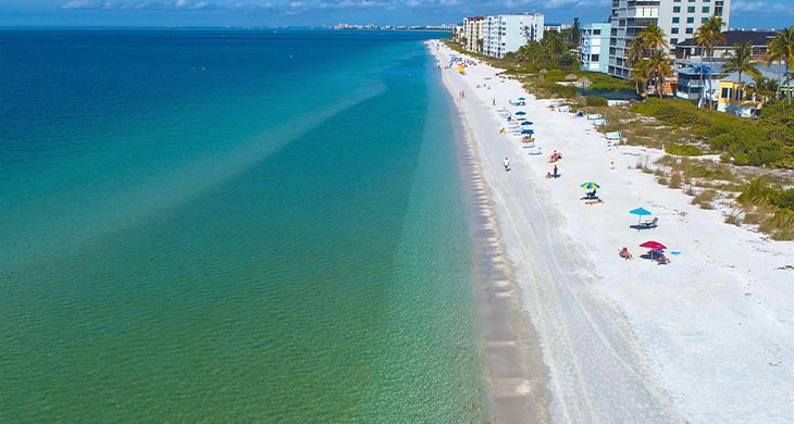 aerial of the beautiful beaches in Estero Florida