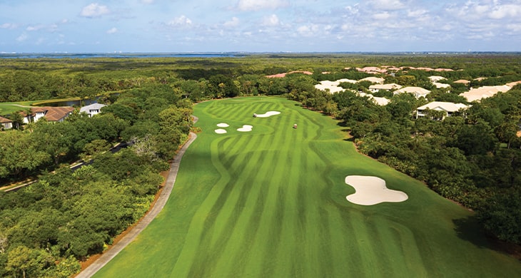 The Island at West Bay golf course aerial in Southwest Florida